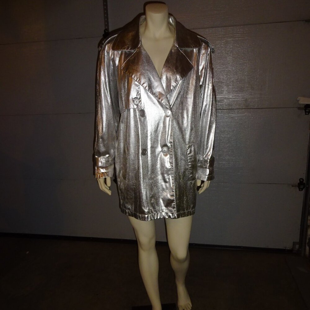 Silver Metallic Trenchcoat Jacket, Small - image 3